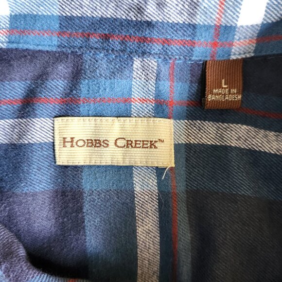 Hobbs Creek Shirt Mens LG Flannel Button Down Long Sleeve 100% Cotton Blue Plaid - Picture 9 of 9